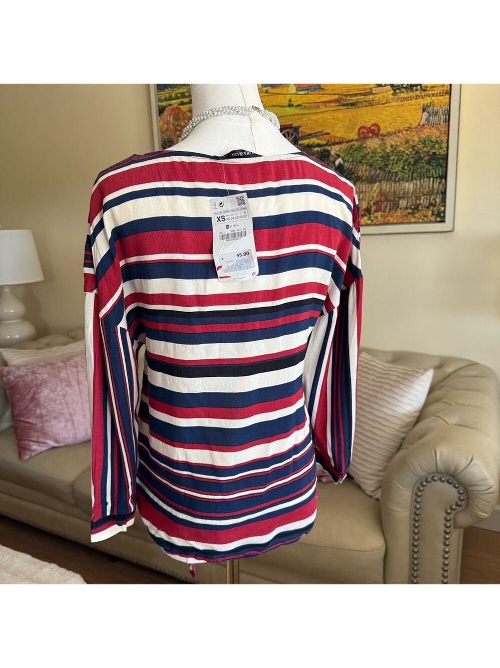 ZARA Striped V-Neck Top - Picture 2 of 13
